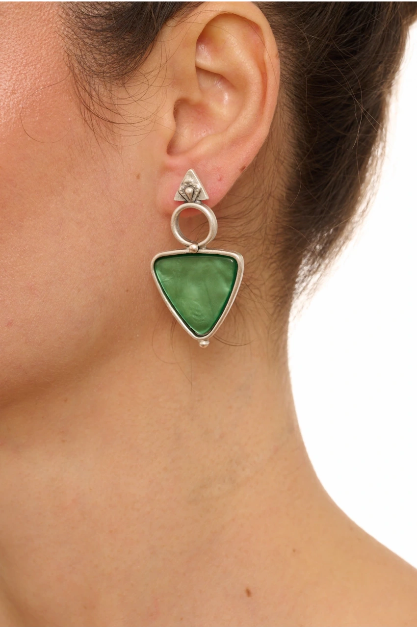 Kiraz Green Stoned Silver Plated Earring