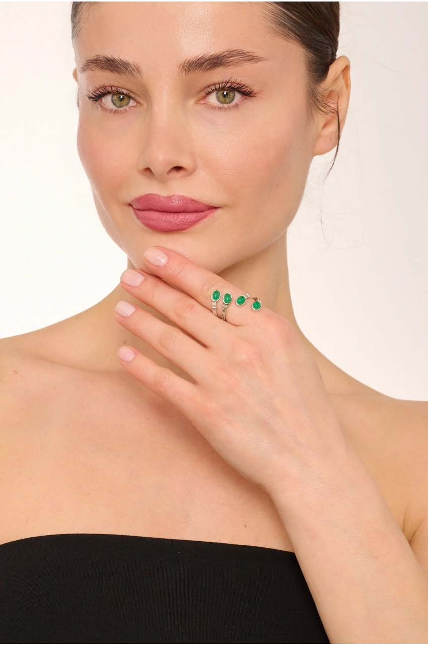 Kiraz Green Stoned Silver Plated Ring