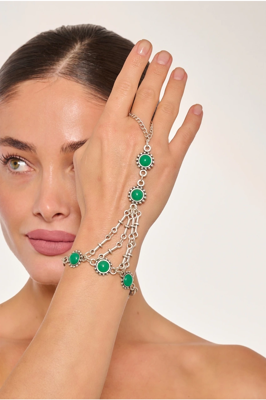 Kiraz Green Stoned Silver Plated Shahmaran Bracelet