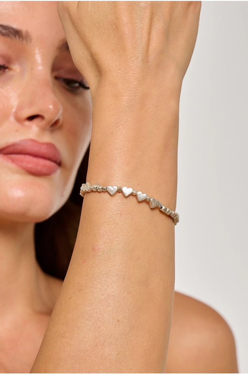 Kiraz Heart Elastic Silver Plated Bracelet