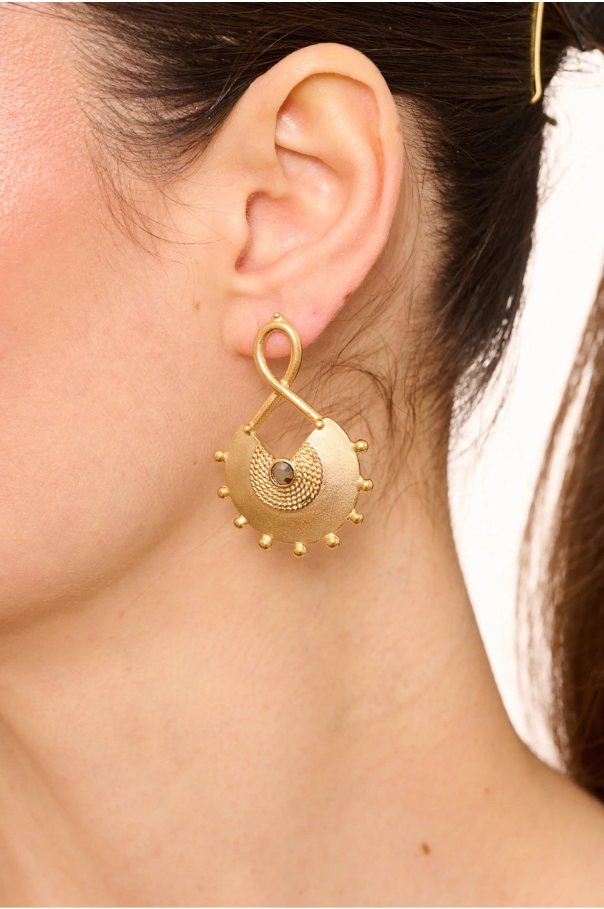 Kiraz Hematite Crystal Stoned Gold Plated Earring