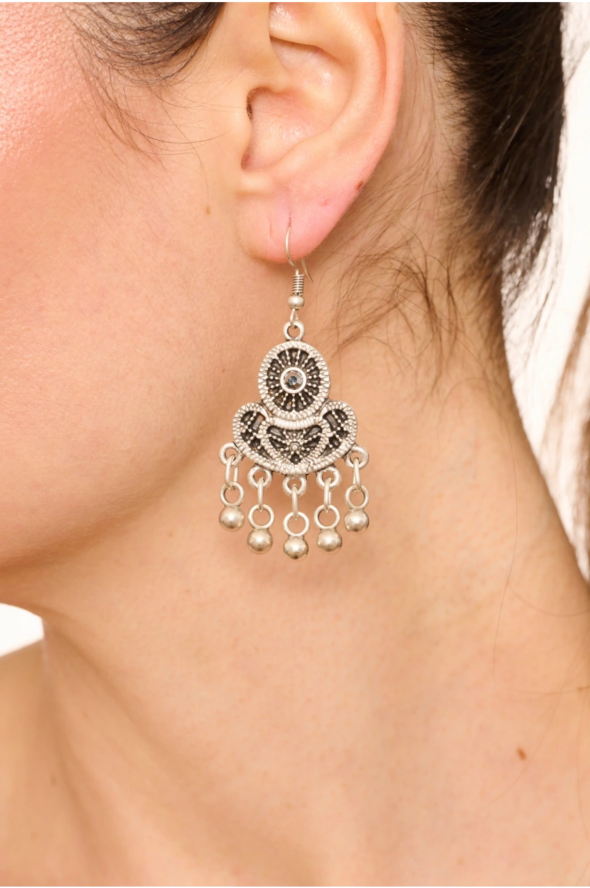 Kiraz Hematite Crystal Stoned Silver Plated Earring