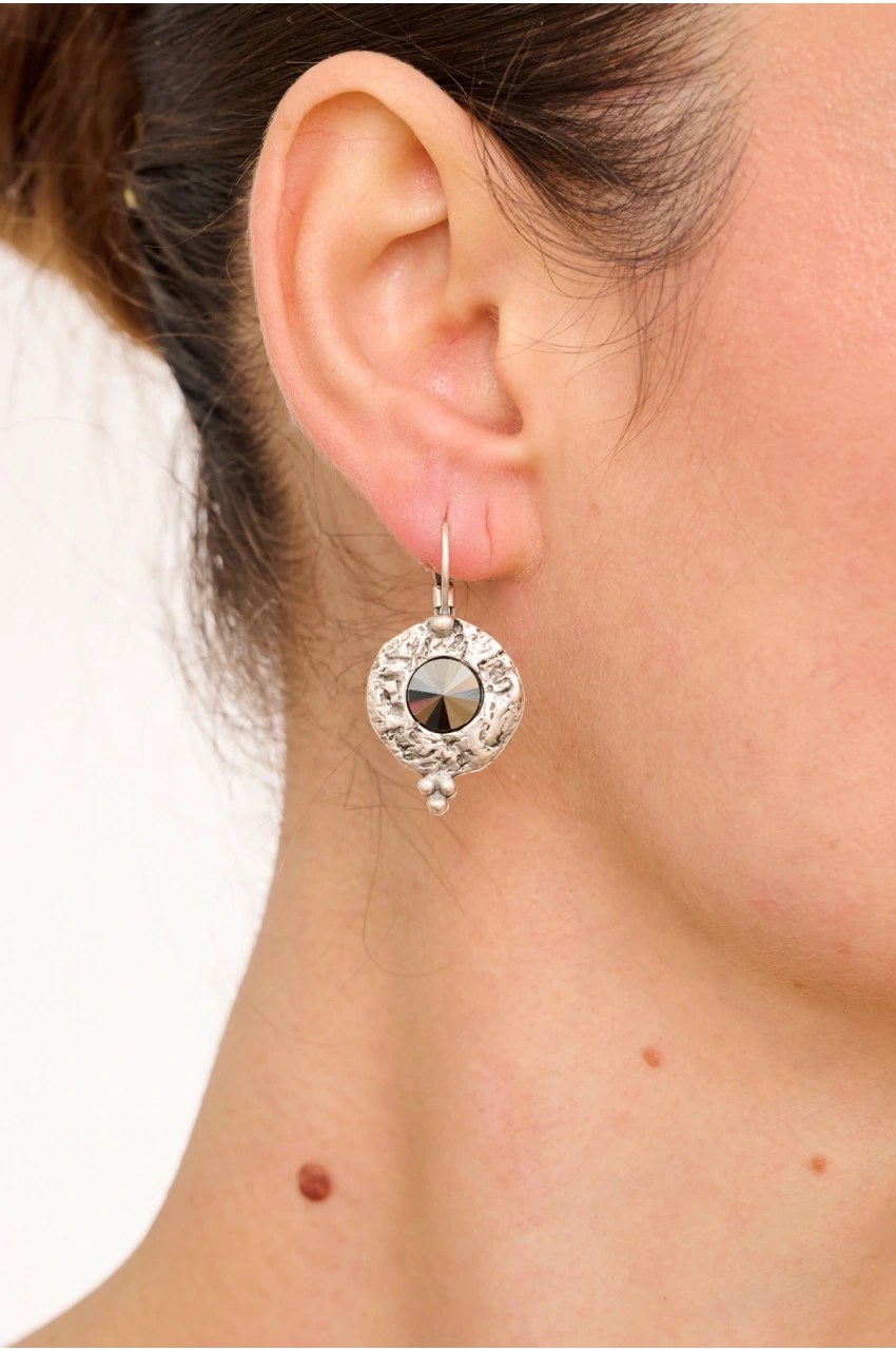 Kiraz Hematite Crystal Stoned Silver Plated Earring