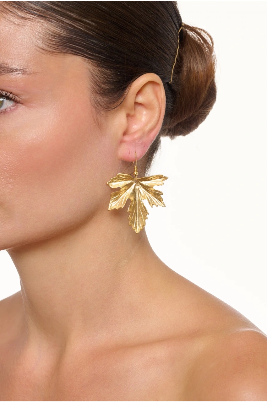 Kiraz Leaf Gold Plated Earring