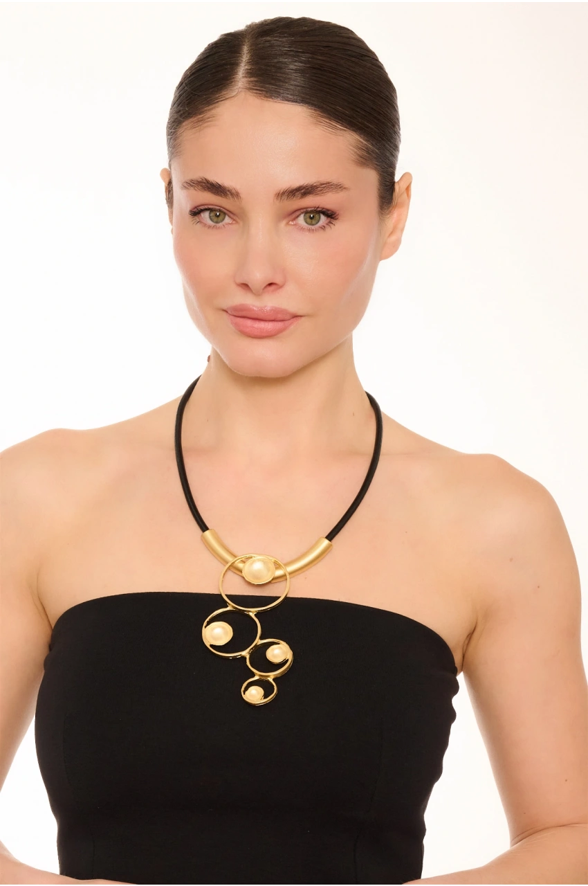 Kiraz Leather Gold Plated Necklace