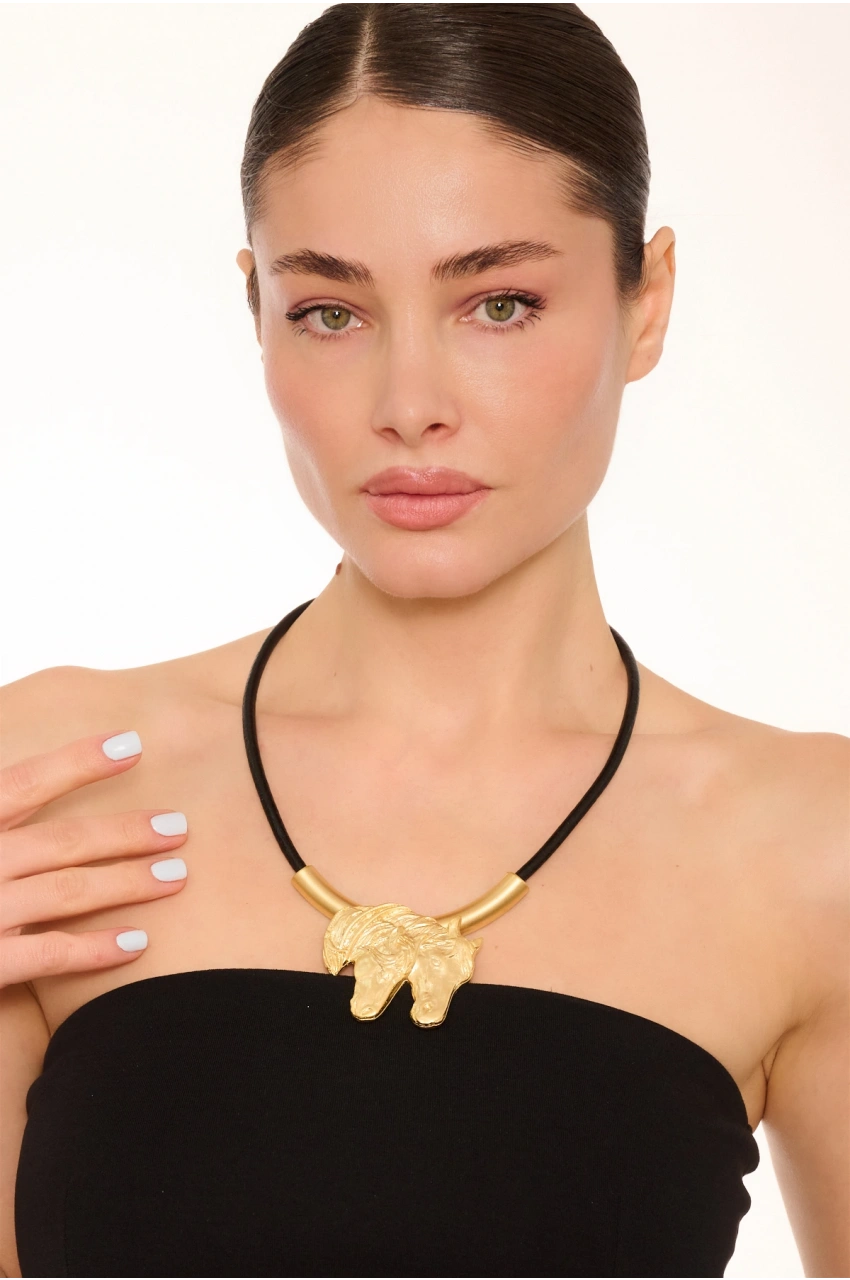 Kiraz Leather Gold Plated Horse Necklace