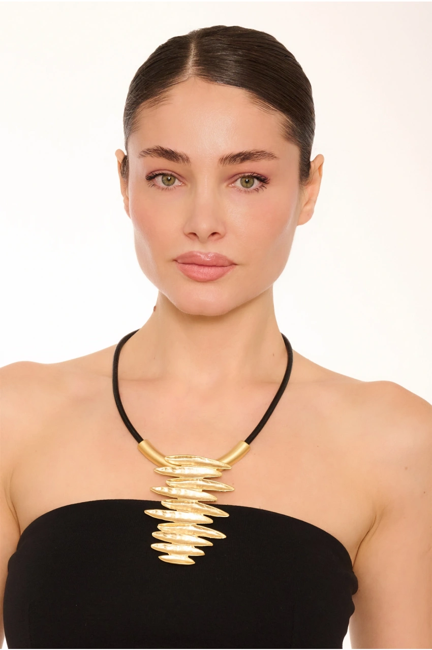Kiraz Leather Gold Plated Necklace