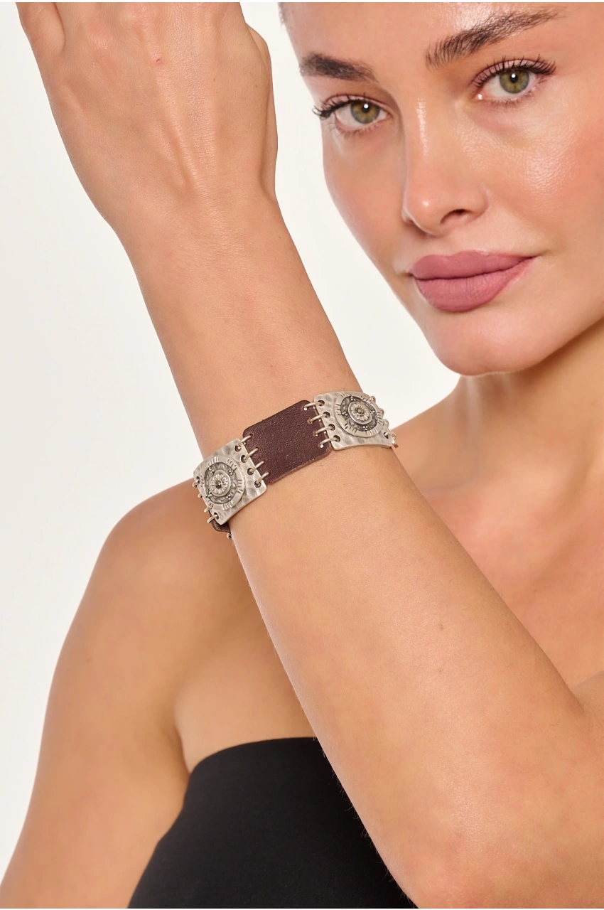 Kiraz Leather Silver Plated Bracelet