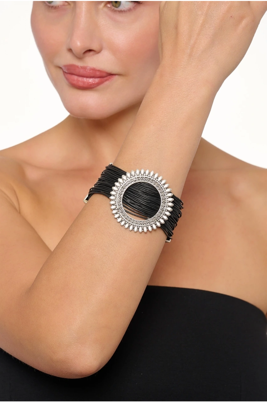 Kiraz Leather Silver Plated Bracelet