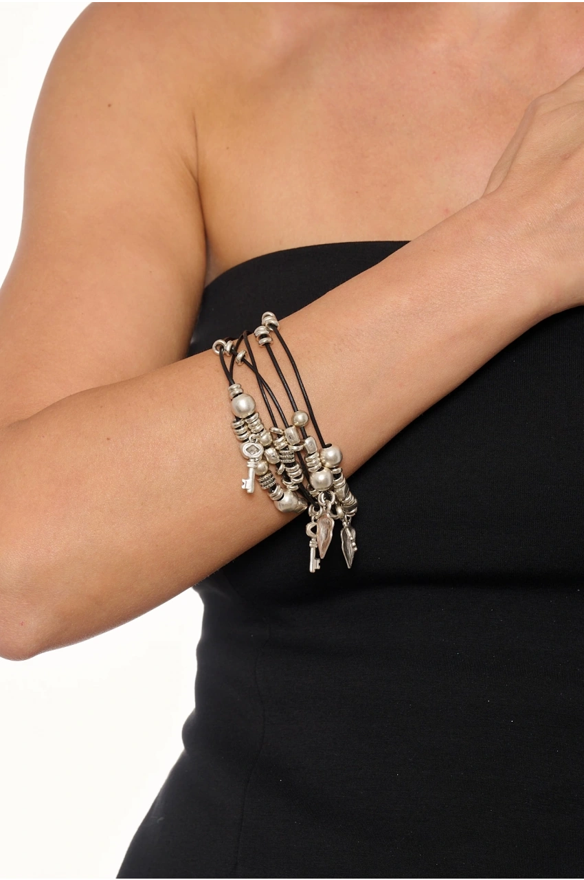 Kiraz Leather Silver Plated Bracelet