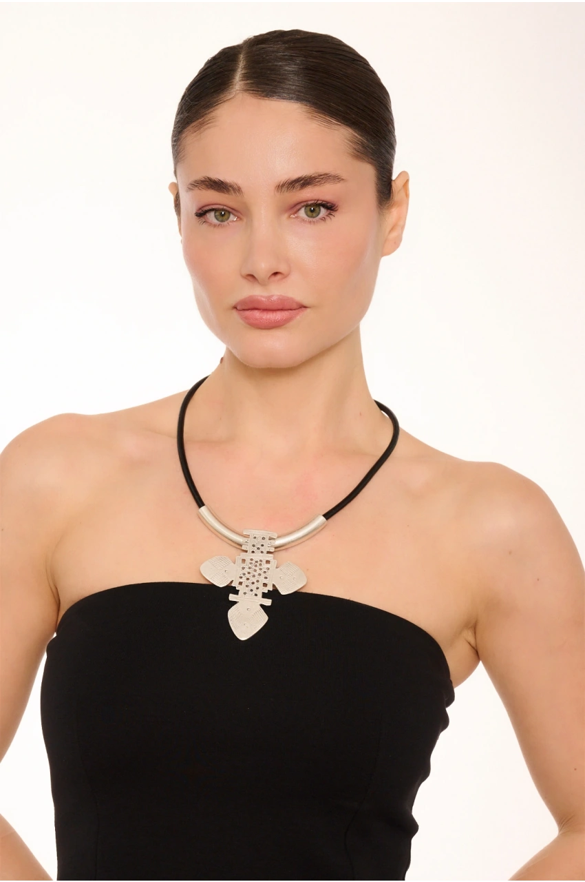 Kiraz Leather Silver Plated Cross Necklace