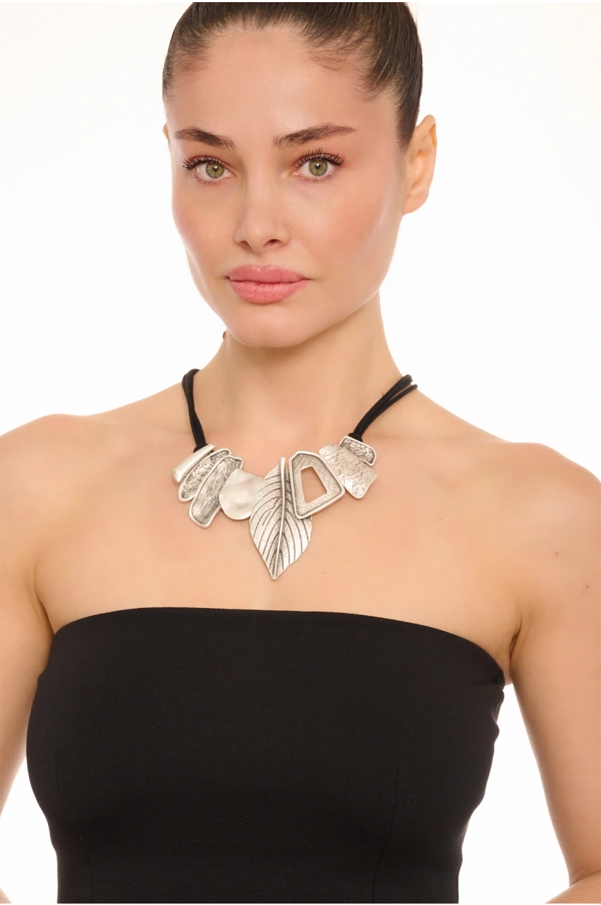 Kiraz Leather Silver Plated Leaf Necklace