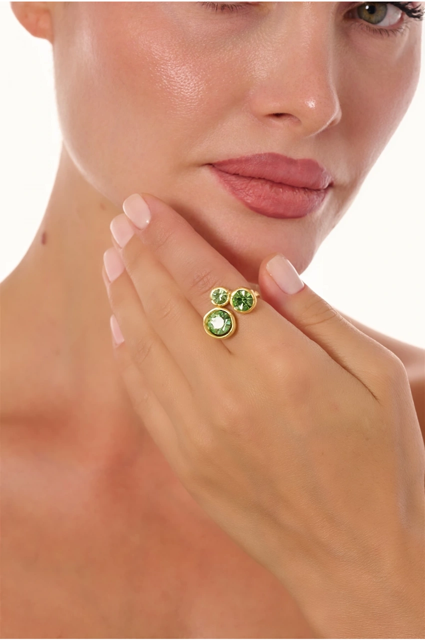 Kiraz Light Green Crystal Stoned Gold Plated Ring
