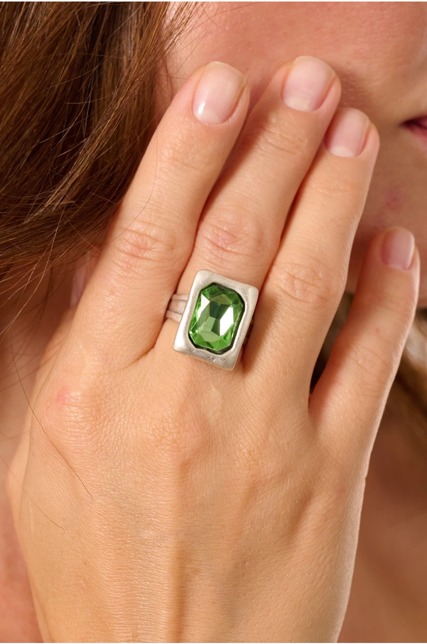 Kiraz Light Green Crystal Silver Plated Ring