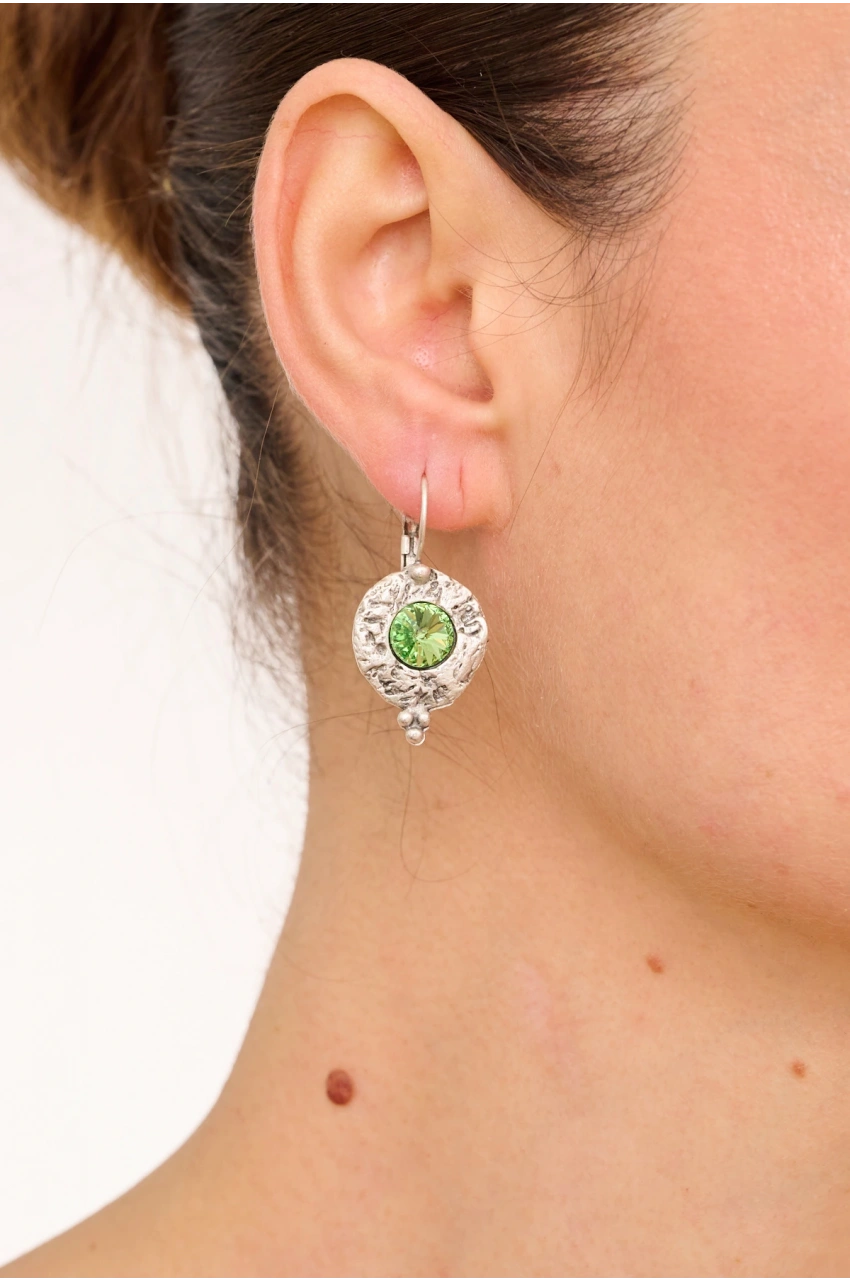 Kiraz Light Green Crystal Stoned Gold Plated Earring