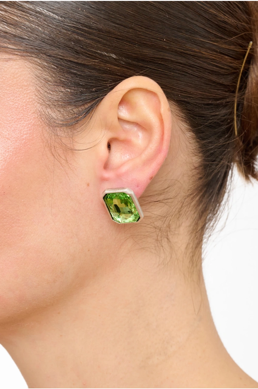 Kiraz Light Green Crystal Stoned Gold Plated Earring