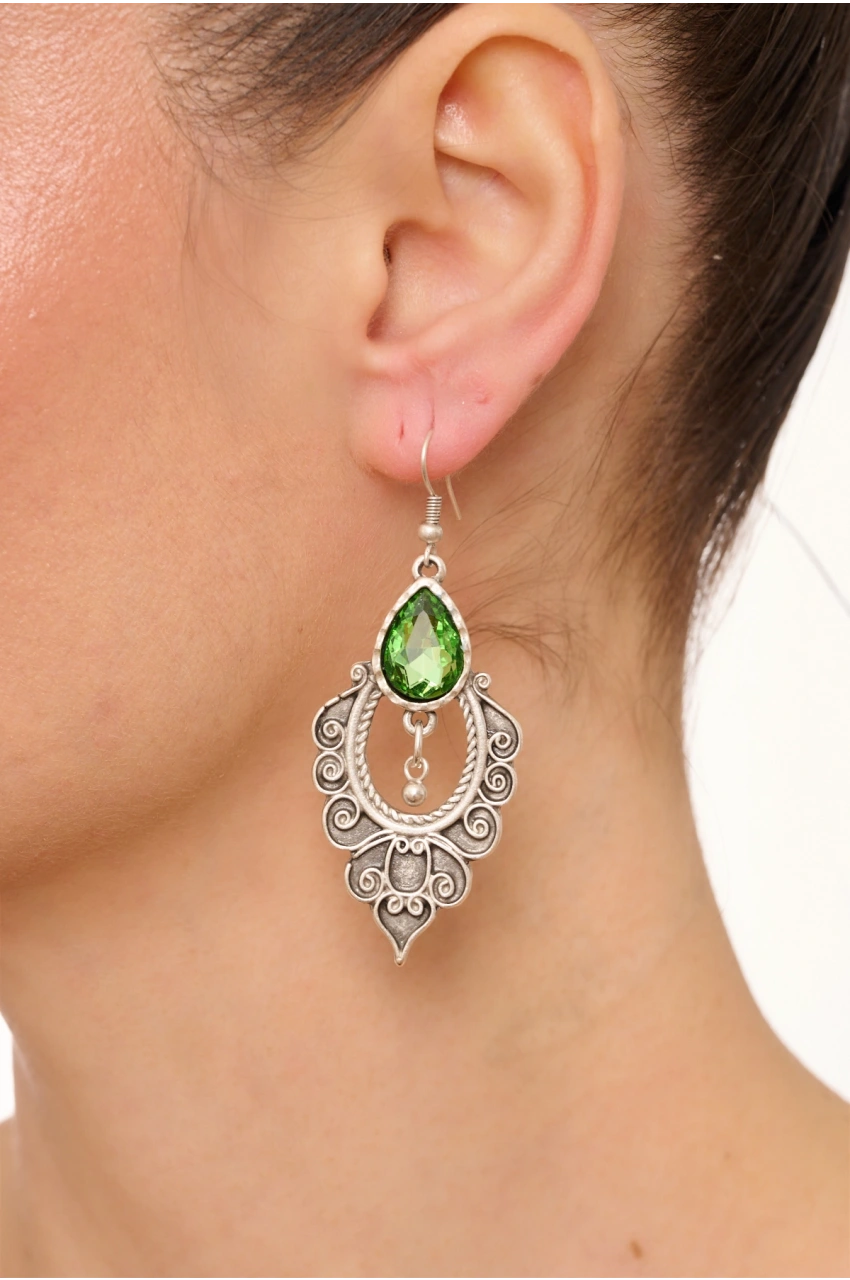 Kiraz Light Green Crystal Stoned Gold Plated Earring