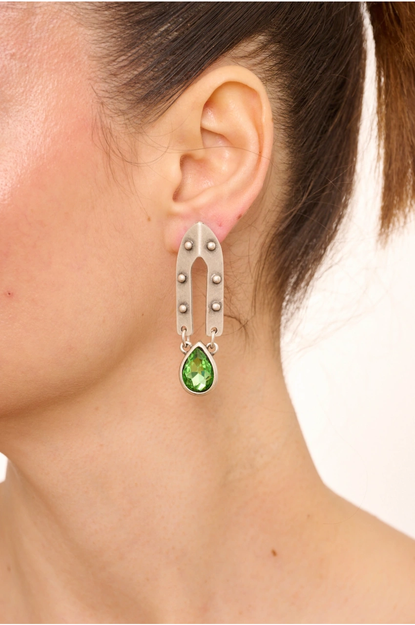 Kiraz Light Green Crystal Stoned Gold Plated Earring