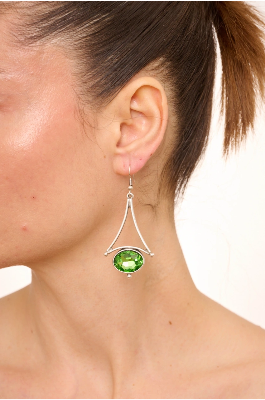 Kiraz Light Green Crystal Stoned Gold Plated Earring