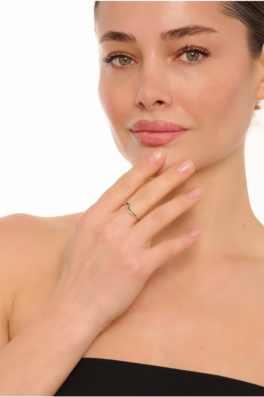 Kiraz Light Green Crystal Stoned Gold Plated Ring