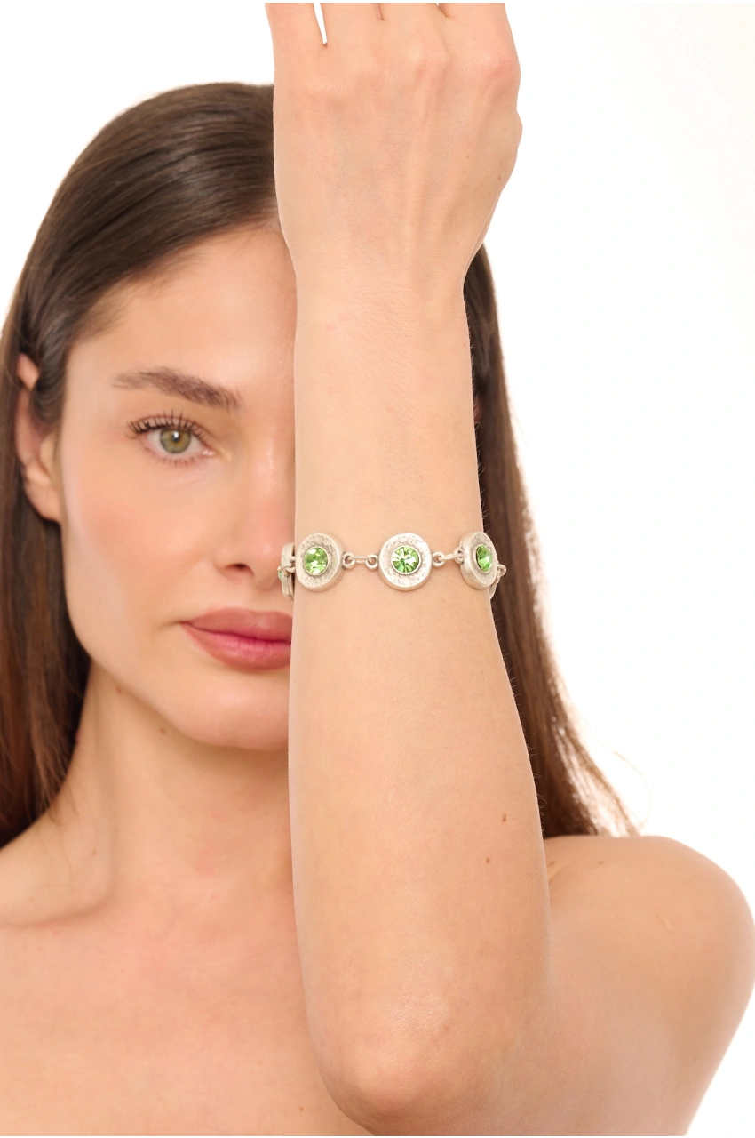 Kiraz Light Green Crystal Stoned Silver Plated Bracelet