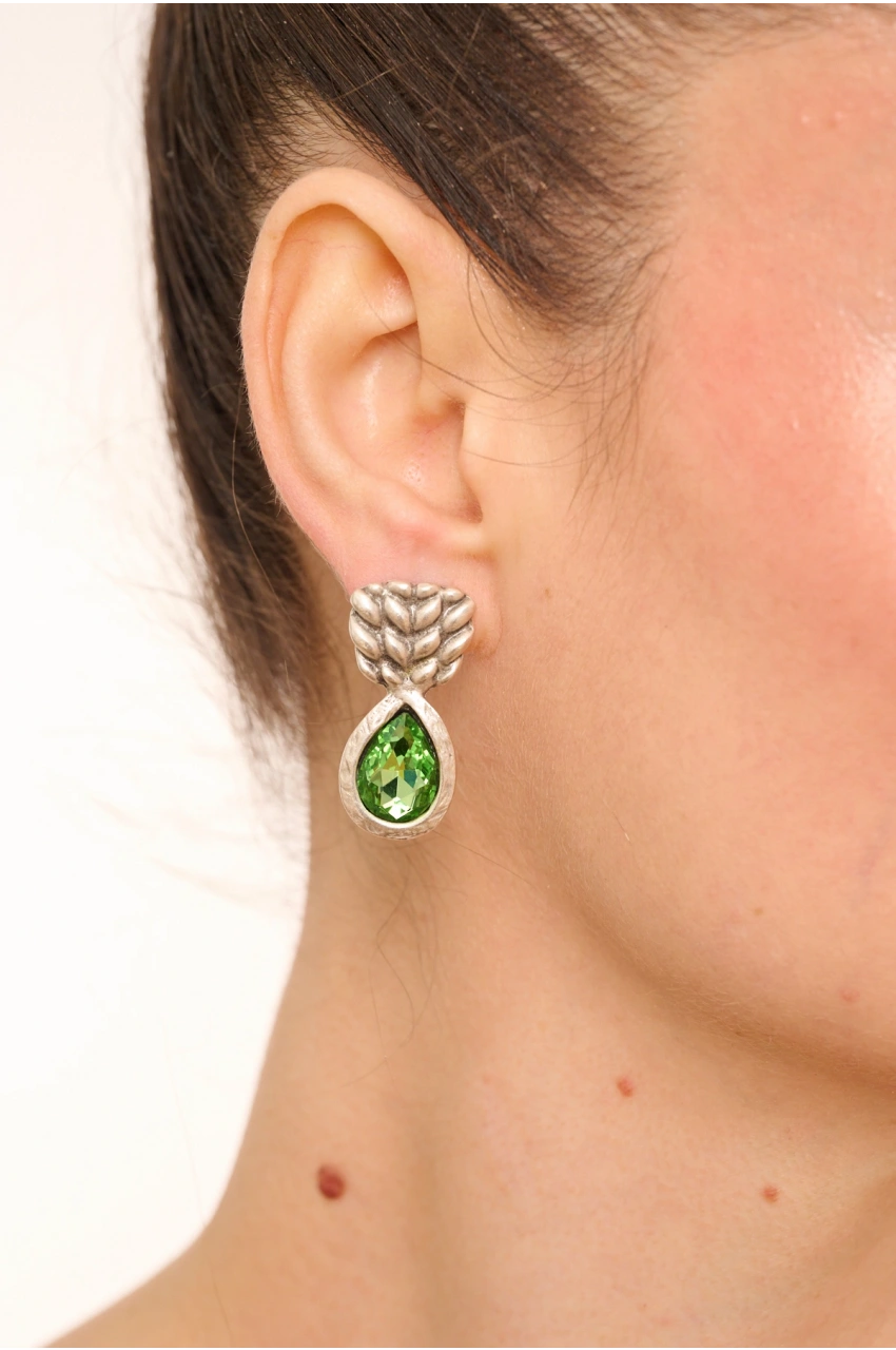 Kiraz Light Green Crystal Stoned Silver Plated Earring