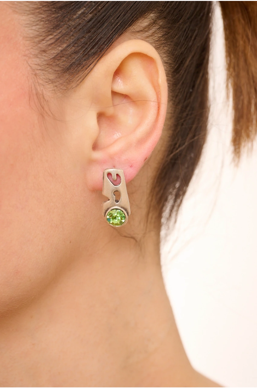 Kiraz Light Green Crystal Stoned Silver Plated Earring