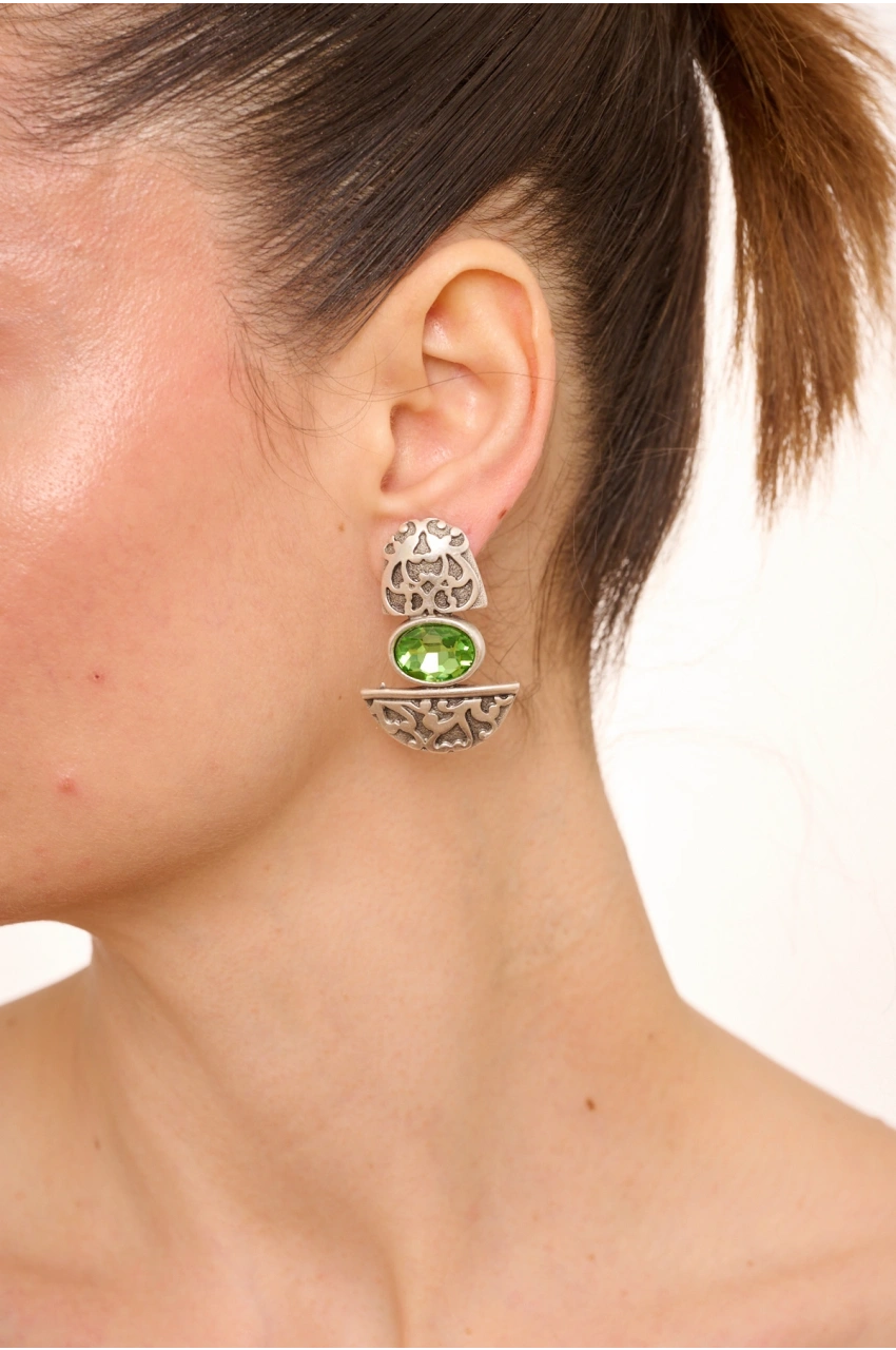 Kiraz Light Green Crystal Stoned Silver Plated Earring
