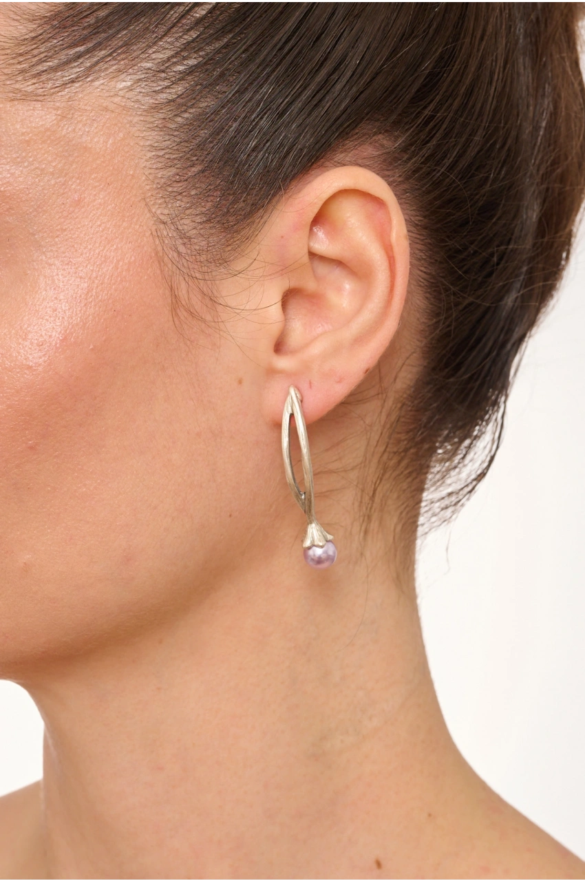 Kiraz Lilac Pearl Stoned Silver Plated Earring