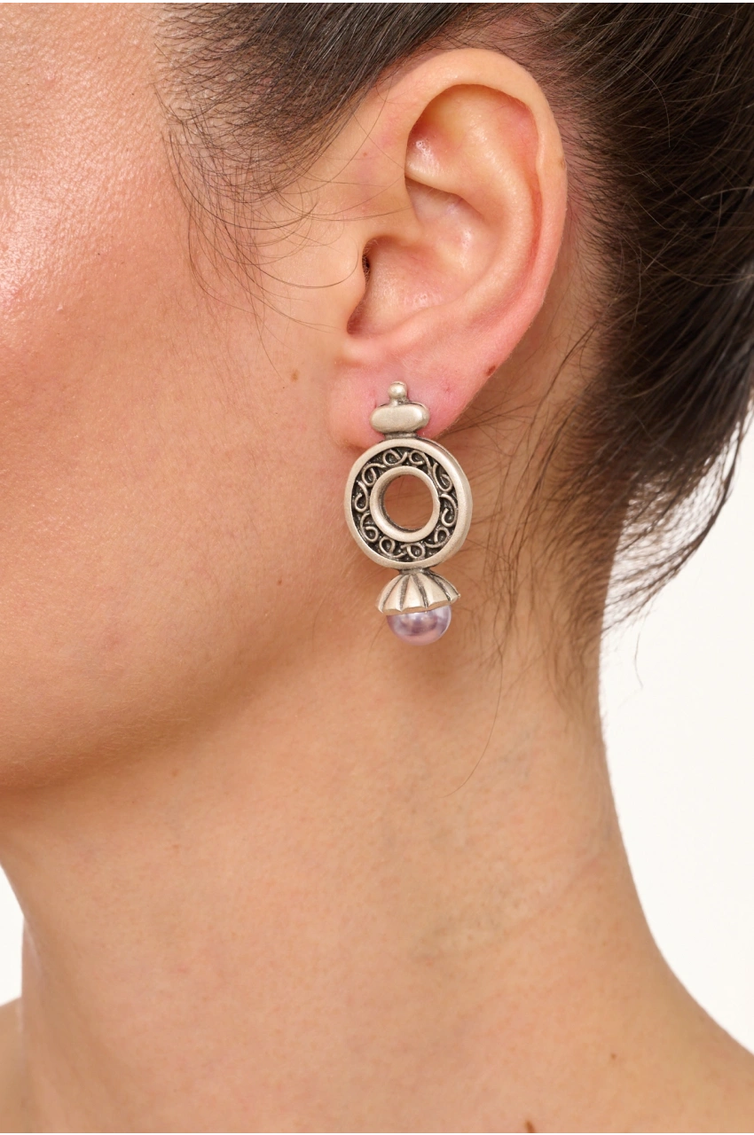 Kiraz Lilac Pearl Stoned Silver Plated Earring