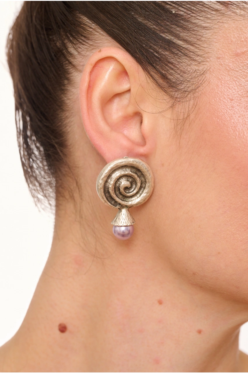 Kiraz Lilac Pearl Stoned Silver Plated Earring