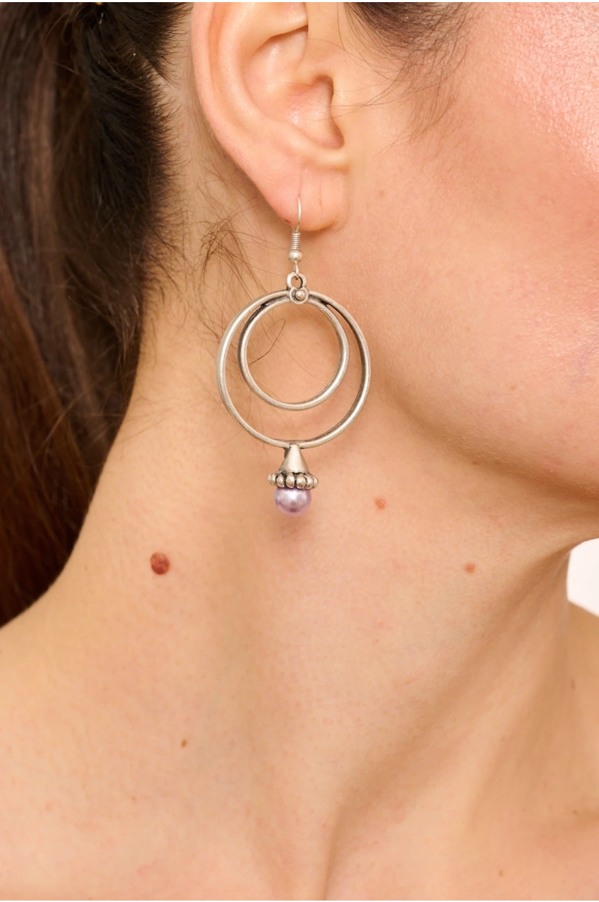 Kiraz Lilac Pearl Stoned Silver Plated Earring