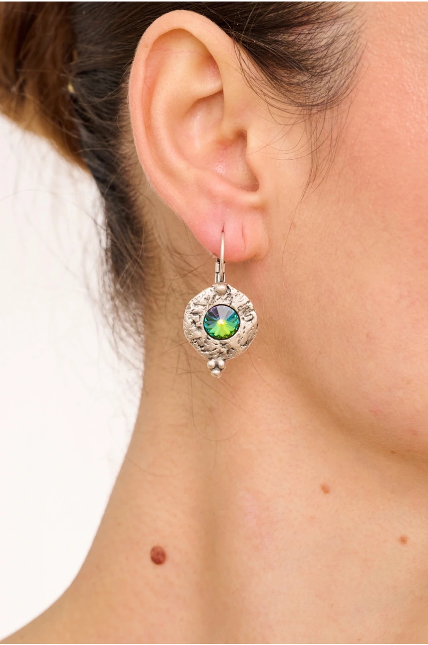 Kiraz Multicolored Crystal Stoned Silver Plated Earring