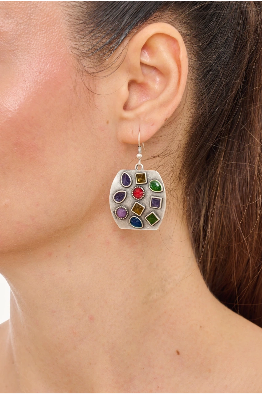 Kiraz Multicolored Enameled Silver Plated Earring