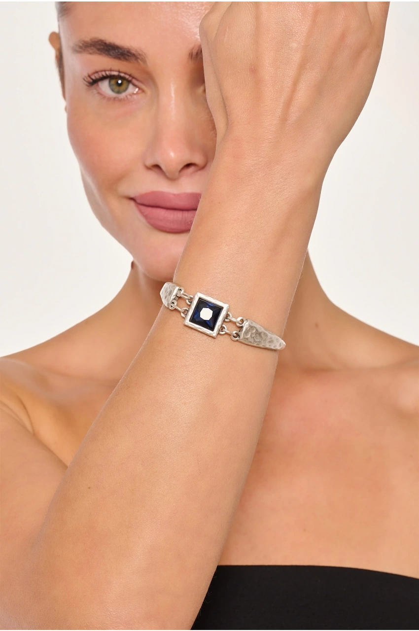 Kiraz Navy Blue Crystal Silver Plated Bracelet