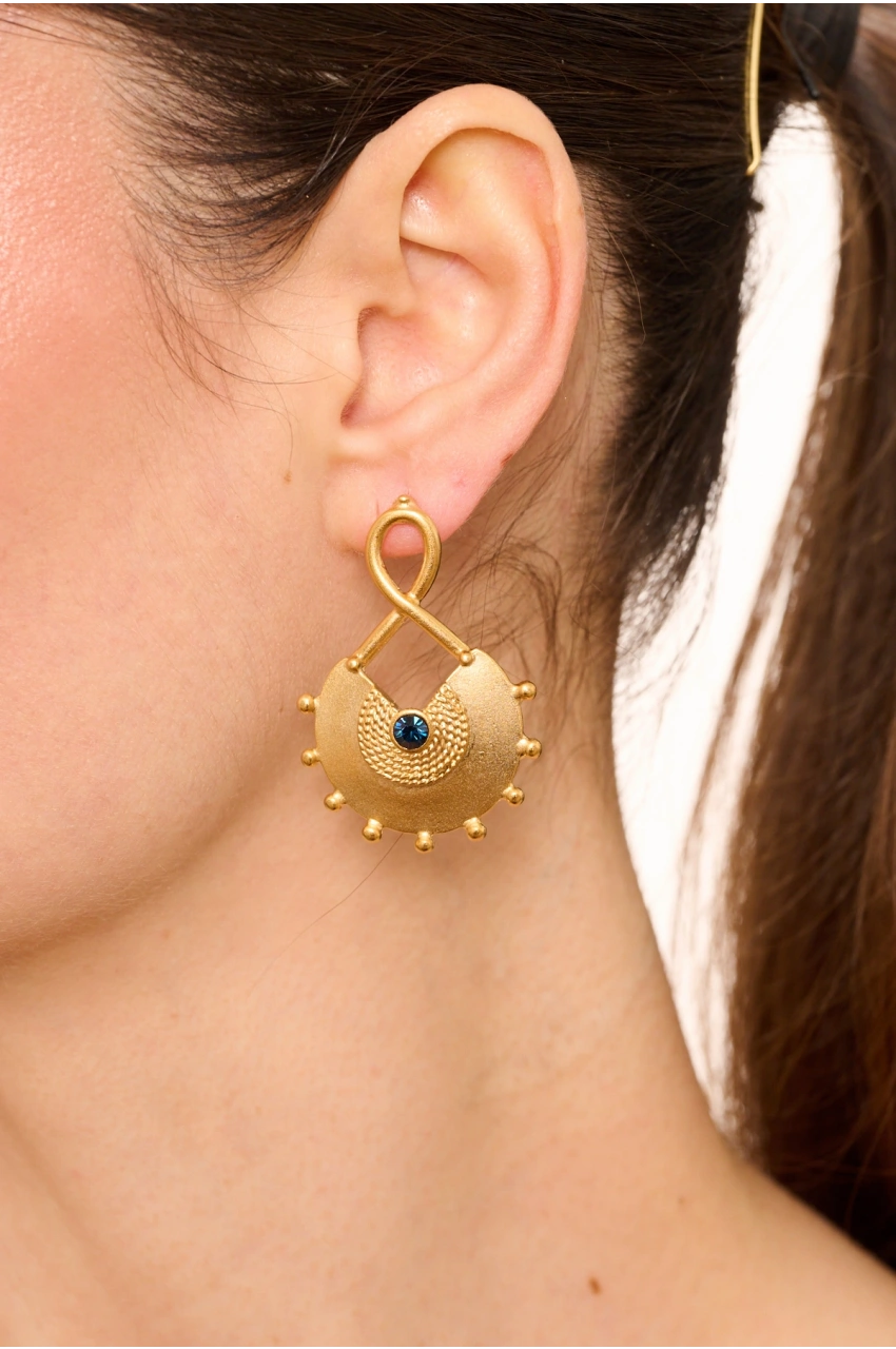 Kiraz Navy Blue Crystal Stoned Gold Plated Earring