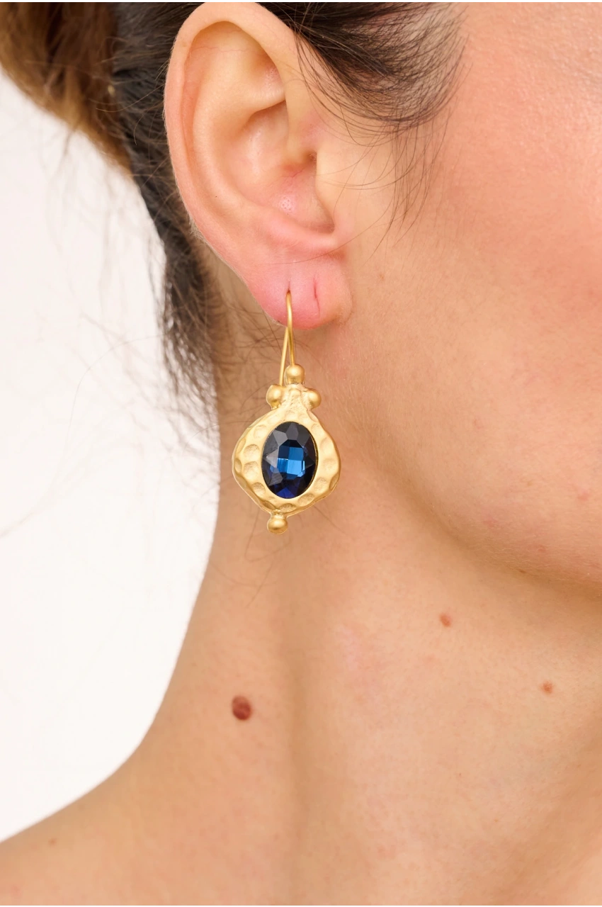 Kiraz Navy Blue Crystal Stoned Gold Plated Earring
