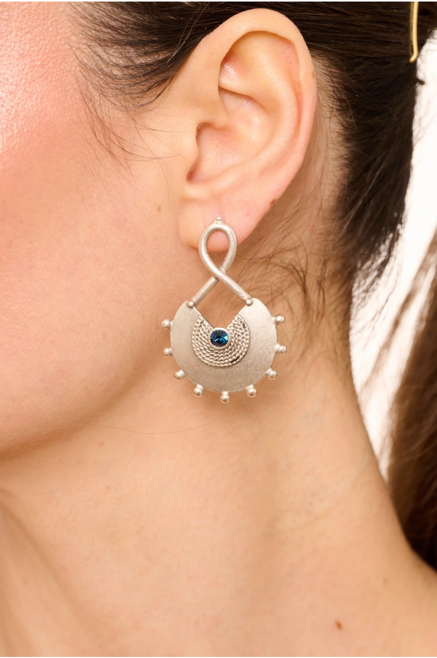 Kiraz Navy Blue Crystal Stoned Silver Plated Earring