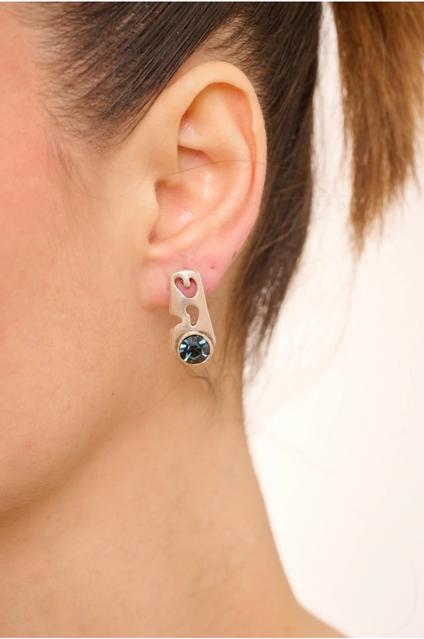 Kiraz Navy Blue Crystal Stoned Silver Plated Earring