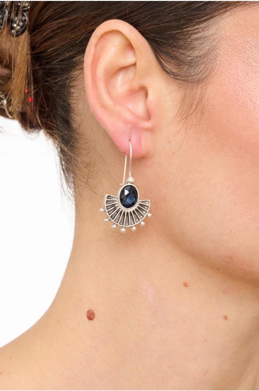 Kiraz Navy Blue Crystal Stoned Silver Plated Earring