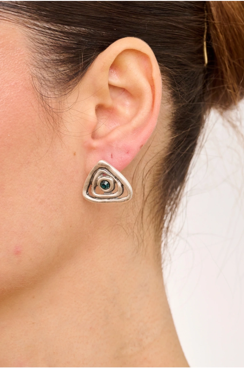 Kiraz Navy Blue Crystal Stoned Silver Plated Earring