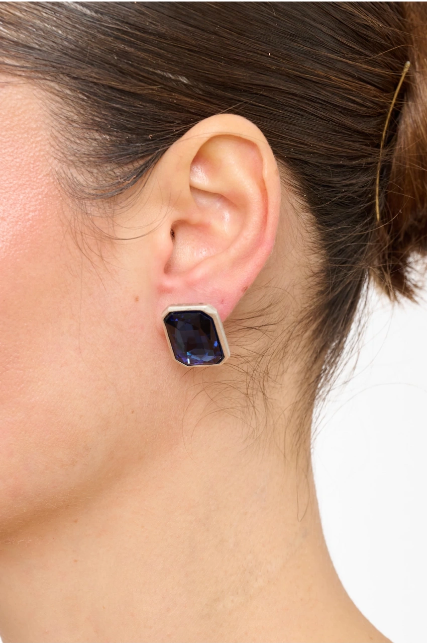 Kiraz Navy Blue Crystal Stoned Silver Plated Earring