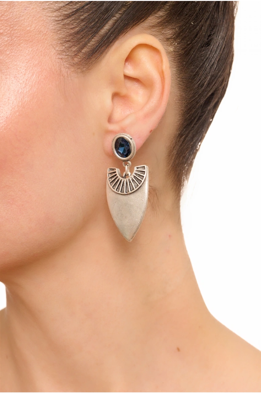 Kiraz Navy Blue Crystal Stoned Silver Plated Earring