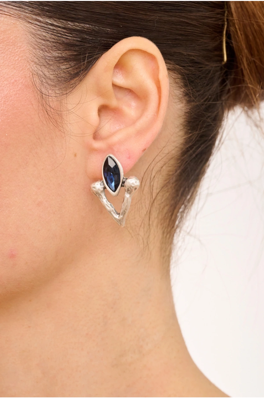 Kiraz Navy Blue Crystal Stoned Silver Plated Earring
