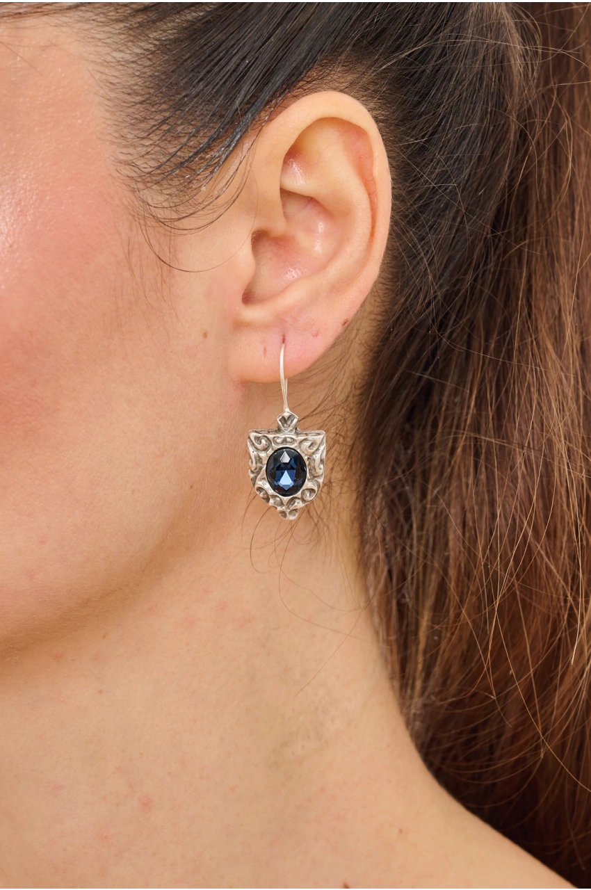 Kiraz Navy Blue Crystal Stoned Silver Plated Earring