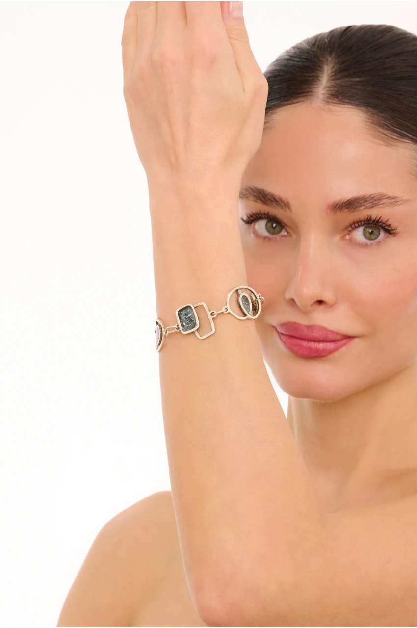 Kiraz Navy Blue Enameled Silver Plated Bracelet