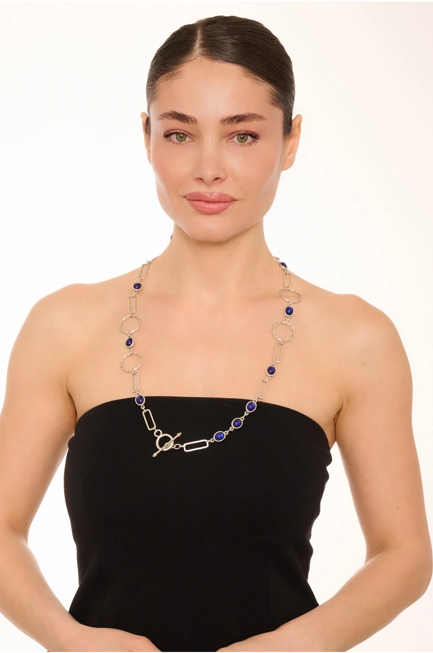 Kiraz Navy Blue Stoned Silver Plated n