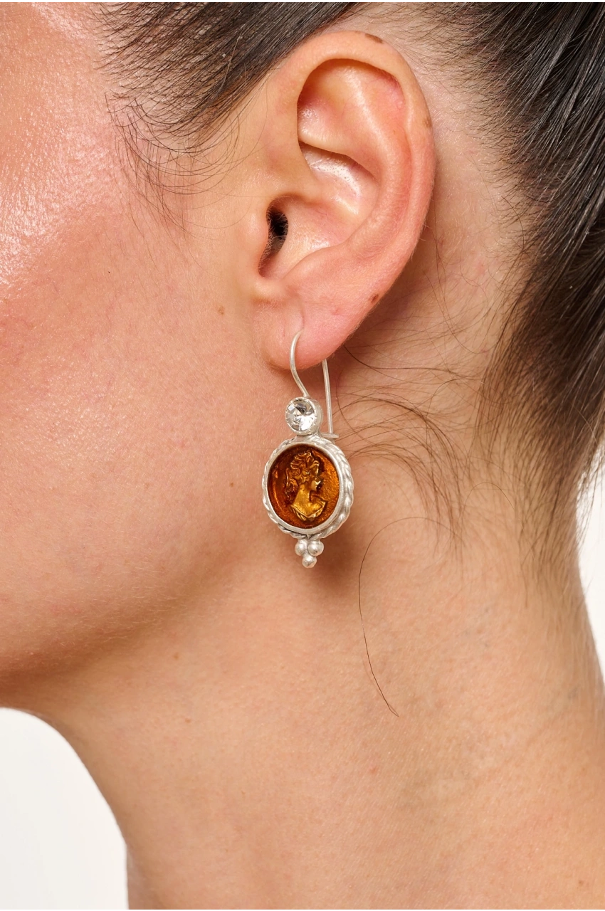 Kiraz Orange Enameled Silver Plated Earring