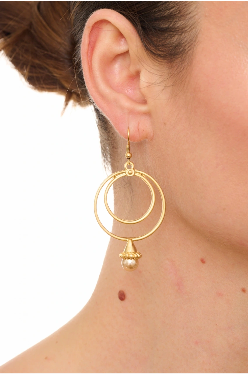 Kiraz Orange Pearl Stoned Gold Plated Earring