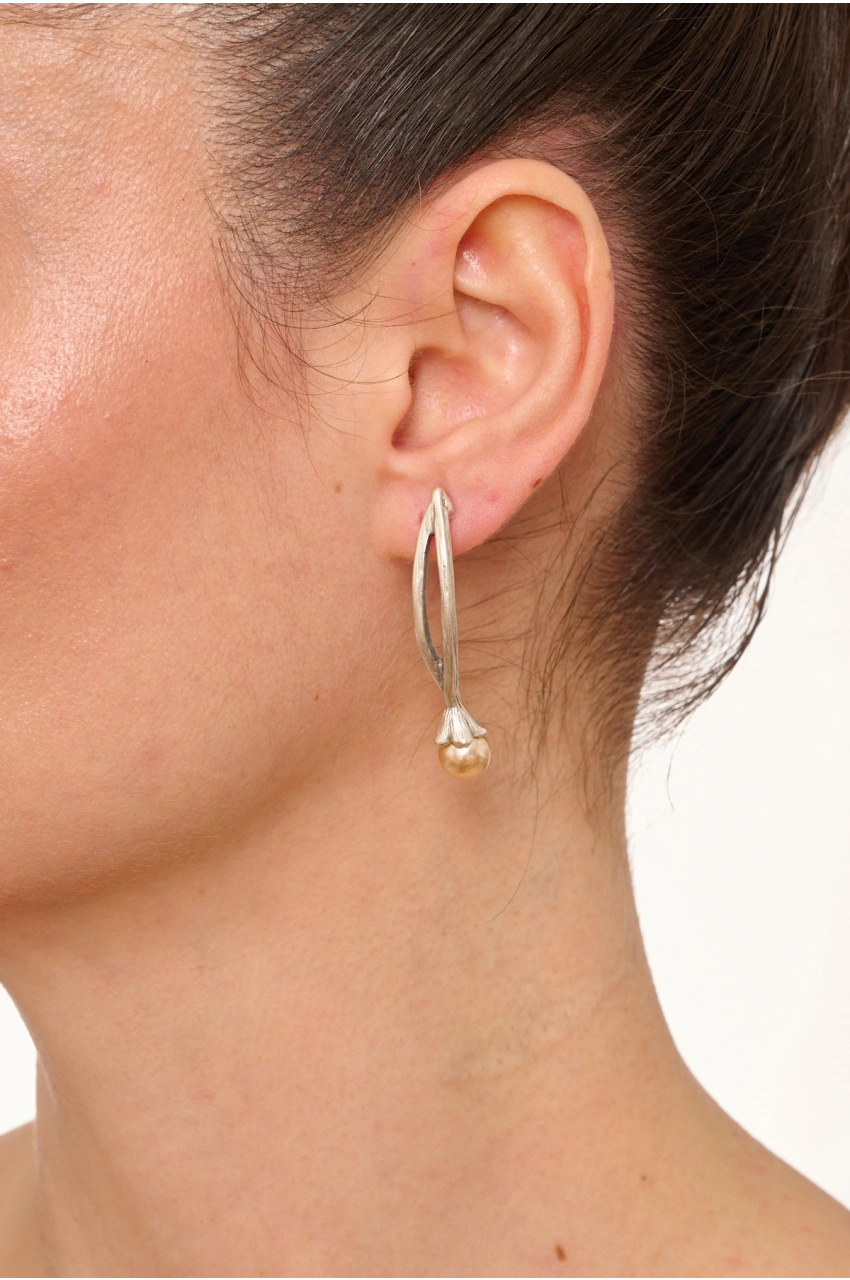 Kiraz Orange Pearl Stoned Silver Plated Earring